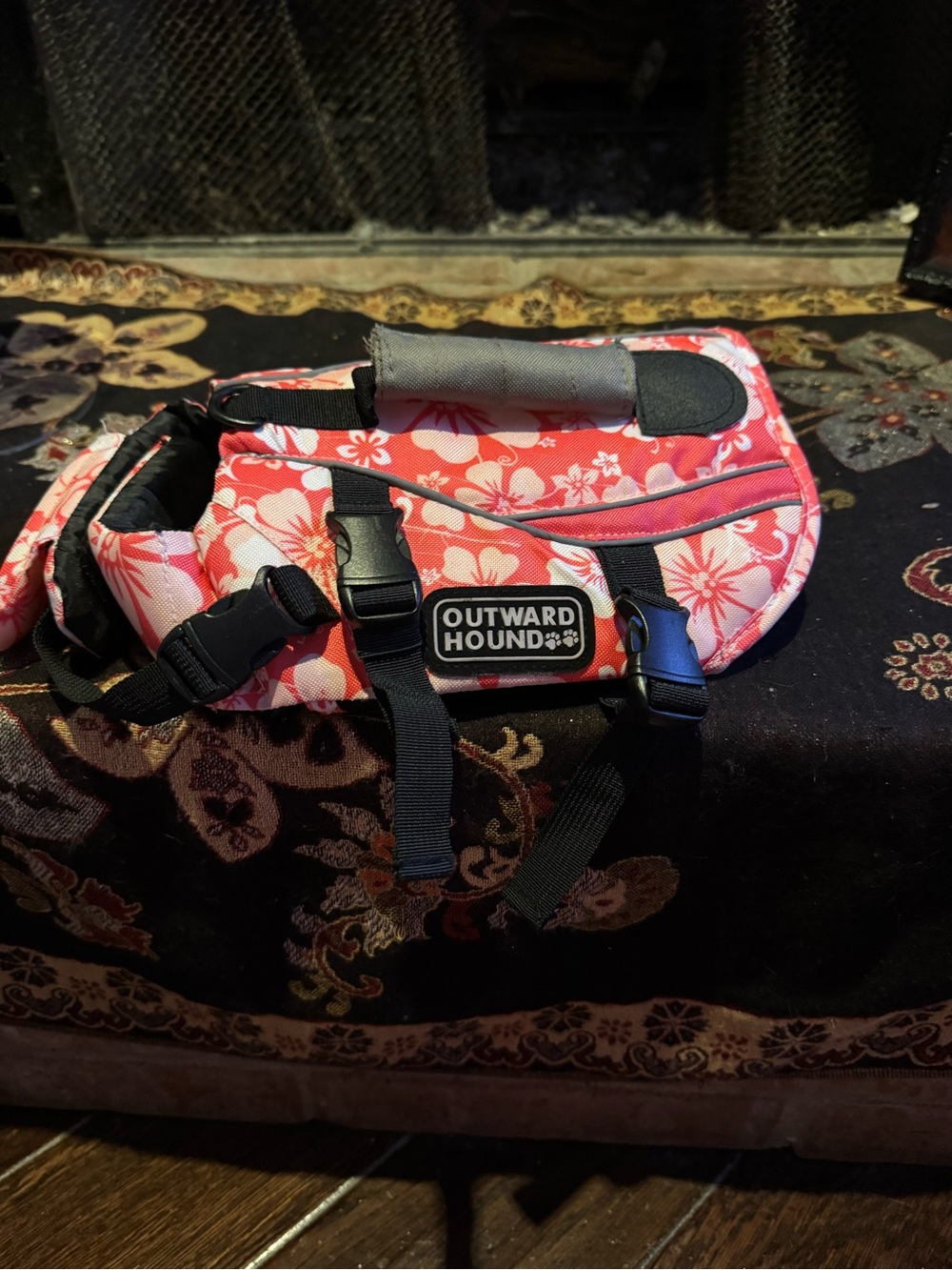 Outward Hound Coral Floral Dog Life Vest with Black Accents